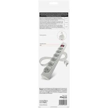 Emos Защита от перенапряжения P54215, 1,5 м, 6 розеток, 2300 Вт, 10 А, защита от детей, подсвеченный выключатель (P54215)
