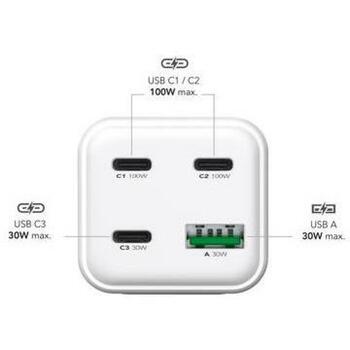 Mediarange зарядное устройство MRMA124 100W, 1.5m кабель питания, 3 USB-C, 1 USB-A, быстрая зарядка, белый (MRMA124)