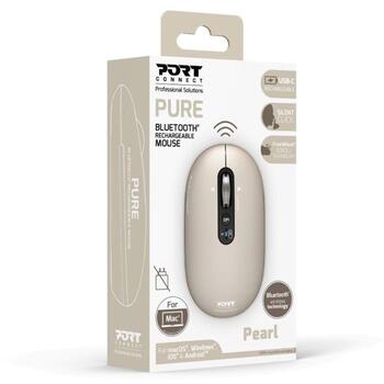 Port Connect PURE MAC 910504, bezvadu optiskā pele, Bluetooth, 1000/1600/2400/3200 DPI, 5 pogas, iebūvēts akumulators (910504)