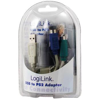 Logilink USB адаптер AU0004A, 0.2м, 2x Mini DIN 6-pin FM, USB M, серый, мышь и клавиатура (AU0004A)