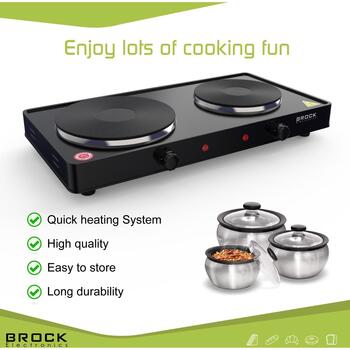 Brock EP 200 BK мини-плита, 2 конфорки, 2500 Вт, 18,5/15,5 см, 220-240 В, черный (EP 200 BK)