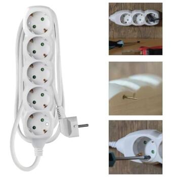 Emos Удлинитель P0521R, 1,5м, 5x2P+PE, белый, PVC, 3680W, защита от детей (P0521R)