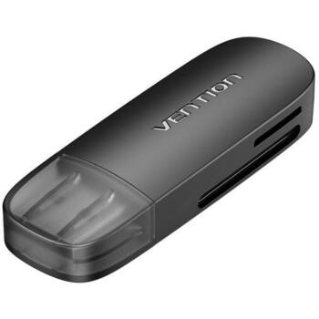 Vention atmiņas karšu lasītājs CLEB0, 60mm, USB, melns, 2 sloti, 1 gab., polietilēna maisiņš, saderīgs ar Win 11/10/8/Vista/XP (CLEB0)