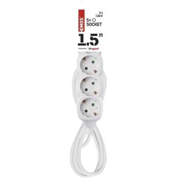 Emos Удлинитель P0521, 1,5 м, 5× 2P + PE НЕМЕЦКИЙ, белый, ПВХ, 2300 Вт, защита от детей (P0521)