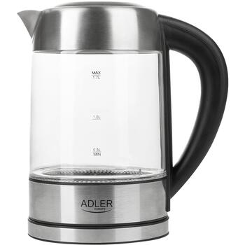 Adler Чайник AD 1247, 1850 W, 1.7 L, Нержавеющая сталь/Стекло, 360° поворотная база, Регулировка температуры 55-100°C (AD 1247)