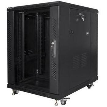 Lanberg brīvi stāvošais skapis FF01-6815-12B, 600mm, 15U, 800kg, melns, 4 ventilatori, IP20, stikla durvis (FF01-6815-12B)