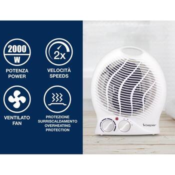 Beper Вентиляторный обогреватель P203TER202, 2000W, 2 уровня мощности, термостат, вентилятор, функция холодного воздуха (P203TER202)