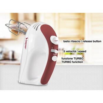 Beper Миксер P102SBA101, 300 Вт, 5 скоростей, турбо режим, стальные насадки, можно мыть в посудомоечной машине (P102SBA101)