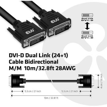 Club3D DVI-D кабель CAC-1220, 10 м, 28AWG, 2560 x 1600@60Hz, 1920 x 1080@120Hz, 24+1, прямой штекер, золотые контакты (CAC-1220)