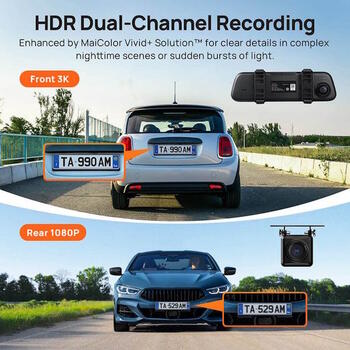 70MAI S500 Rearview Dashcam aizmugurējā skata videoreģistrators-spogulis ar 9.35″ IPS skārienekrānu 3K HDR (2592×1944 @30 fps) priekšējā kamera Sony STARVIS 2 IMX675, dubults režīms priekšā/aizmugurē (1080p) ~138° redzes leņķis GPS/G-Sensor/parkošanās uzr