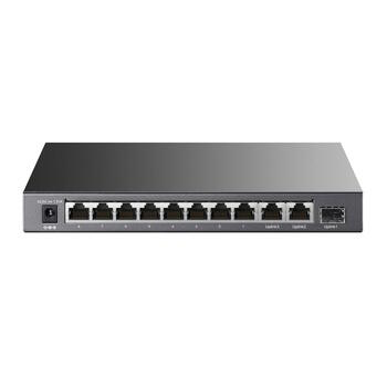 TP-Link TL-SL1311P tīkla pārslēdzējs unmanaged 8× 10/100 Mbps PoE+ switch 2× RJ45 1× SFP 65 W kopējais PoE budžets desktop/stenda korpuss Plug-and-Play Melns (TL-SL1311P)