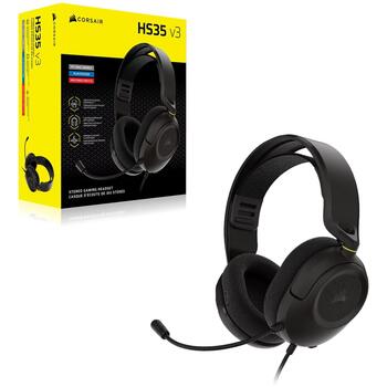 Corsair spēļu austiņas HS35 v3 CA-9011399-WW, 50 mm, 32 Ω, 113 dB, 20 Hz–20 kHz, 1.8 m, 3,5 mm, stereo, mikrofons, oglekļa (CA-9011399-WW)