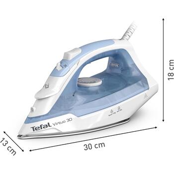 Tefal Virtuo 30 FV2C41G0 tvaika gludeklis, 2000 W, 240 ml, 25 g/min, 120 g/min, keramikas, tvaika sprūda, precīzijas uzgalis (FV2C41G0)