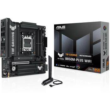 Asus Dēlis TUF GAMING B850M-PLUS WIFI, AMD AM5, DDR5, 192 GB, 4 x DIMM, 3 x M.2, 4 x SATA III, 7.1 audio, Wi-Fi 6E, Bluetooth 5.3 (TUF GAMING B850M-PLUS WIFI)