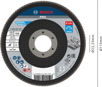 Slīpp.slīpšķīvis metālam D=115 mm, K 120, 1 gab., Mazām leņķa slīpmašīnām PRO X571 VĒDEKĻVEIDA DISKS, 2608607319, BOSCH (2608607319)