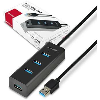 Axagon USB centrmezgls HUE-S2BL 4 USB 3.0 porti, 1.2 m kabelis, 2A uzlāde, matēts korpuss (HUE-S2BL)