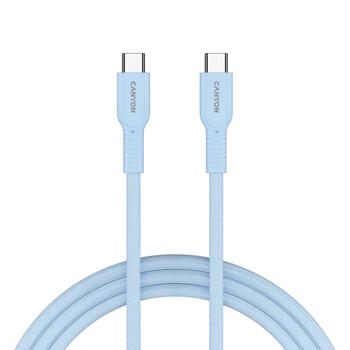 Vads ar USB C līdz USB C savienojumu 60 W ātro uzlādi un krāsainu pītu pārklājumu OnWire 60CL C-C 60W COLOR Braided 1 m Gaiši Zils CND-CCAP60AB10LBL CANYON (CND-CCAP60AB10LBL)