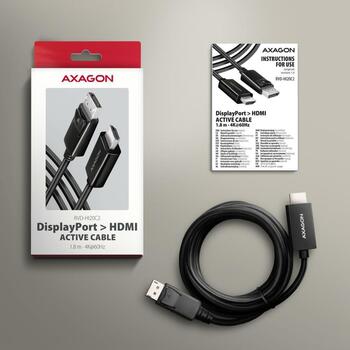 Axagon Видео Кабельный Адаптер RVD-HI20C2 1.8м, 4K/60Hz, DisplayPort 1.4, HDMI 2.0b, HDCP 2.3, черный (RVD-HI20C2)