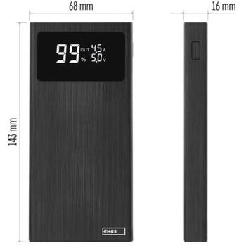 Emos Power Bank BetaQ 10 B0531B, 10000 мАч, 22,5 Вт, 4 выхода, 18 Вт вход, LED индикатор (B0531B)