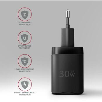 Axagon настенный зарядное устройство ACU-PQ30 30W, 100-240V, 2xUSB, быстрая зарядка, защита от перегрузки, черный (ACU-PQ30)