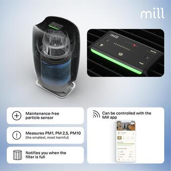 Mill Очиститель воздуха APSILENT, Подходит для помещений до 115 м², 68.3 м³, WiFi, True HEPA13 фильтр, антибактериальное покрытие (APSILENT)