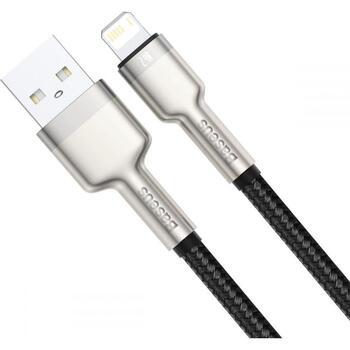 Baseus vads Cafule CALJK-A01, 1 m, 2.4 A, USB Type-A uz Lightning, 480 MB/s, neilons, cinks, melna, sudraba (CALJK-A01)