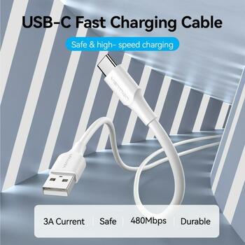 Vention USB 2.0 A Male uz C Male 3A kabelis 1M balts CTHWF, 1m, 3A, 0.48Gbit/s, PVC, Ni pārklājums (CTHWF)