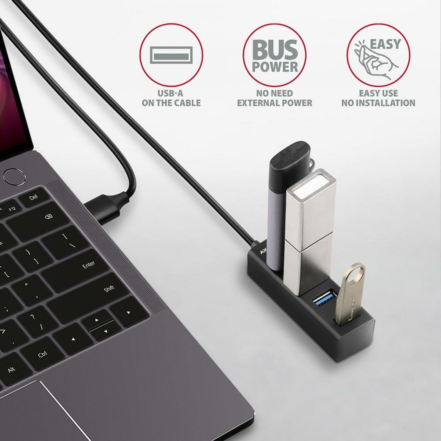 Axagon USB хаб HUE-M1AL 4x USB-A 5Gb/s, 1x USB-A 120 см, алюминий, Hot Plug, Plug and Play, 1.5A/5V (HUE-M1AL)