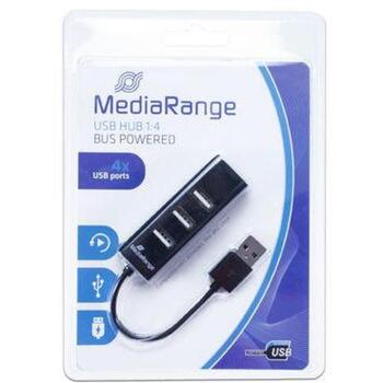 Mediarange USB хаб MRCS502, 4 порта, 480 Мбит/с, черный, USB питание, Plug and Play (MRCS502)