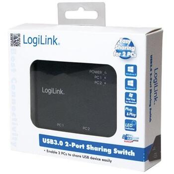 Logilink USB коммутатор UA0216, 2x USB 3.0, 5 Гбит/с, черный, питание от USB, USB 1.1/2.0/3.0 (UA0216)