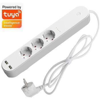Denver Умная розетка SHP-310U, AC250V, 16A, 3680W, 2xUSB 5V 2.4A, Wi-Fi 2.4GHz, белый цвет (SHP-310U)