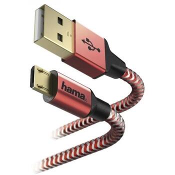 Hama 00178288 кабель зарядки/данных, Micro-USB 1,5 м красный, USB 2.0, USB A/Micro-USB B, светоотражающий, нейлоновая оплетка (00178288)