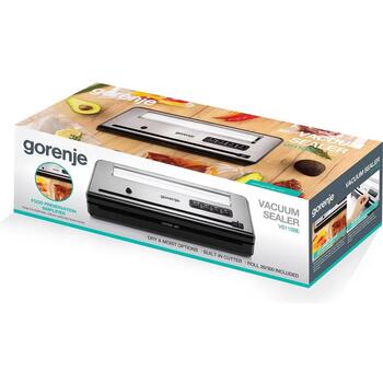 Gorenje вакуумный упаковщик VS110BE, 110 W, 750 мбар, пластик/металл, LED, 1 м (VS110BE)