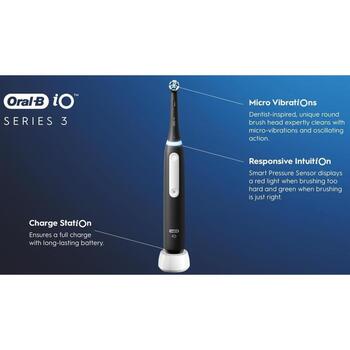 Oral-B elektriskā zobu birste iO3 Matt Black, 1 galviņa, 3 režīmi, litija jonu akumulators, uzlādes bāze, matēts melns (iO3 Matt Black)