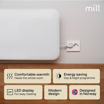 Paneļu sildītājs ar 700 W jaudu, piemērots 9–12 m² telpām Balts IB700DN Mill (IB700DN)
