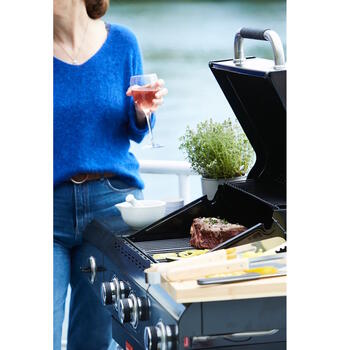 Barbecook Siesta 210 Graphite gāzes grils āra ēdienu gatavošanai 2 degļi 8kW sānu deglis 2.9kW čuguna restes 112x56x118cm BC-GAS-2071 (BC-GAS-2071)