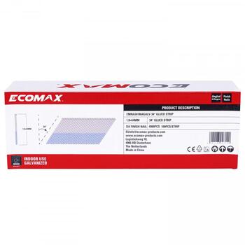 Ecomax отделочные гвозди EMNA341864GALV&EMX, 64x1,8мм, 4000 шт, угол 34°, электрогальванизированные, 15GA (EMNA341864GALV&EMX)