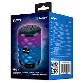 Портативная Bluetooth колонка мощностью 5W с RGB подсветкой TWS FM радио USB microSD PS-55 чёрный SV-021146 SVEN (SV-021146)