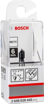 V veida gropju frēze 6mm 6.35mm.90°.6mm, Rokas frēzēm, malu frēzēm V VEIDA GROPJU FRĒZE STANDARD FOR WOOD V-GROOVE BIT, 2608628445, BOSCH (2608628445)
