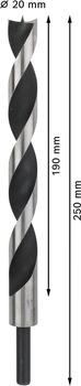 Urbis kokam 20,0x250,0 mm, 1 gab., Urbjmašīnām/skrūvgriežiem PRO WOOD SPIRĀLURBIS, 2608597194, BOSCH (2608597194)