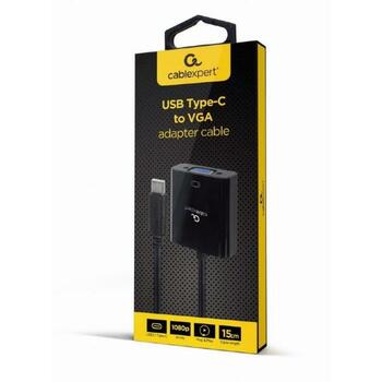 Gembird USB adapteris Type-C uz VGA A-CM-VGAF-01 0.15 m, melns, 1 x USB-C, 1 x 15pin D-sub (A-CM-VGAF-01)