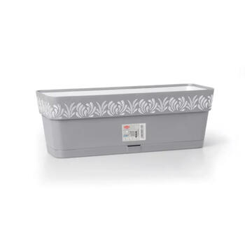 Stefanplast Gaia 2188801 puķu kaste ar paliktni, 50x18x17cm, 9,5L, pelēka, pašlaistīšana (2188801)