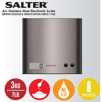 Salter Цифровые кухонные весы 1087 SSDRCEU16, 3кг, CR2032, нержавеющая сталь, ЖК-экран, функция тарирования (1087 SSDRCEU16)