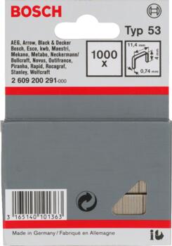 Skavas 53 tips 11,4x4 mm, 1000 gab., Bezvadu/pneimatiskajiem skavotājiem, rokas skavotājiem SMALKSTIEPLES SKAVA, TYPE 53, 2609200291, BOSCH (2609200291)