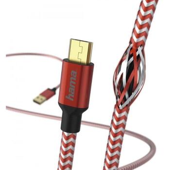 Hama 00178288 кабель зарядки/данных, Micro-USB 1,5 м красный, USB 2.0, USB A/Micro-USB B, светоотражающий, нейлоновая оплетка (00178288)