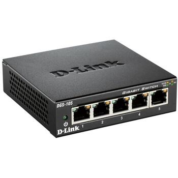 D-Link коммутатор DGS-105/E, 5x 10/100/1000 Mbps, L2, неуправляемый, 10 Gbit/s, QoS, IGMP Snooping, металлический корпус (DGS-105/E)