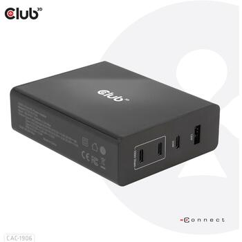 Club3D зарядное устройство CAC-1906 132W, 3 USB Type-C, 1 USB Type-A, 100-240V, PD 3.0, защита от перегрузки и короткого замыкания (CAC-1906)