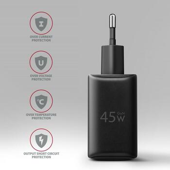 Axagon настенный зарядное устройство ACU-PQ45 45W, 2xUSB-A, 1xUSB-C, 100-240V, QC4+, PD3.0, черный, защита питания (ACU-PQ45)