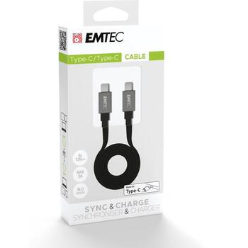 Emtec кабель Type-C к Type-C ECCHAT700TC2, 1.2m, USB 2.0, 3A, серый, черный (ECCHAT700TC2)