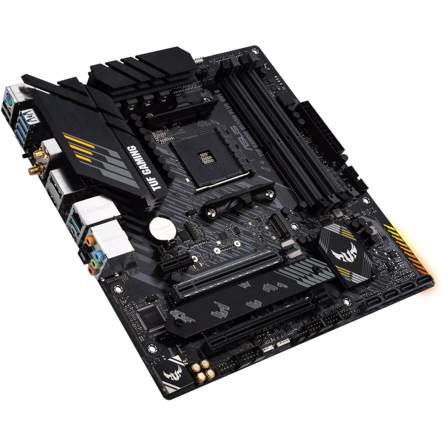 Asus mātesplate TUFGAMB550MPLUSWIFIII, AM4, DDR4, 128 GB, 2.5G Ethernet, Wi-Fi 6, 4x SATA III, 2x M.2, 7.1 audio (TUFGAMB550MPLUSWIFIII)